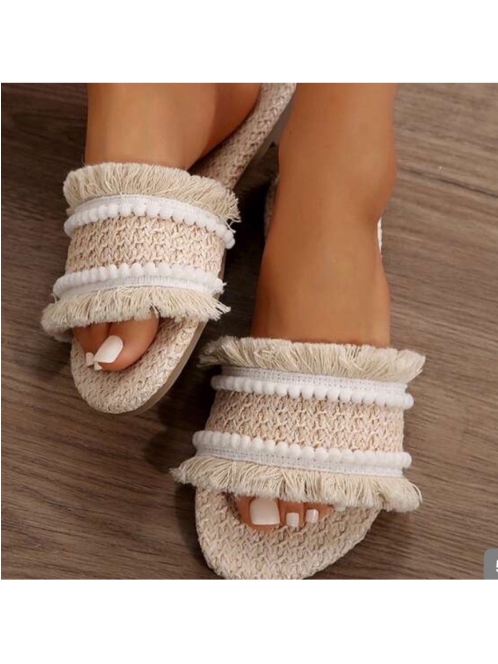 ASOS Fringe Knit Slide Sandals - Beige